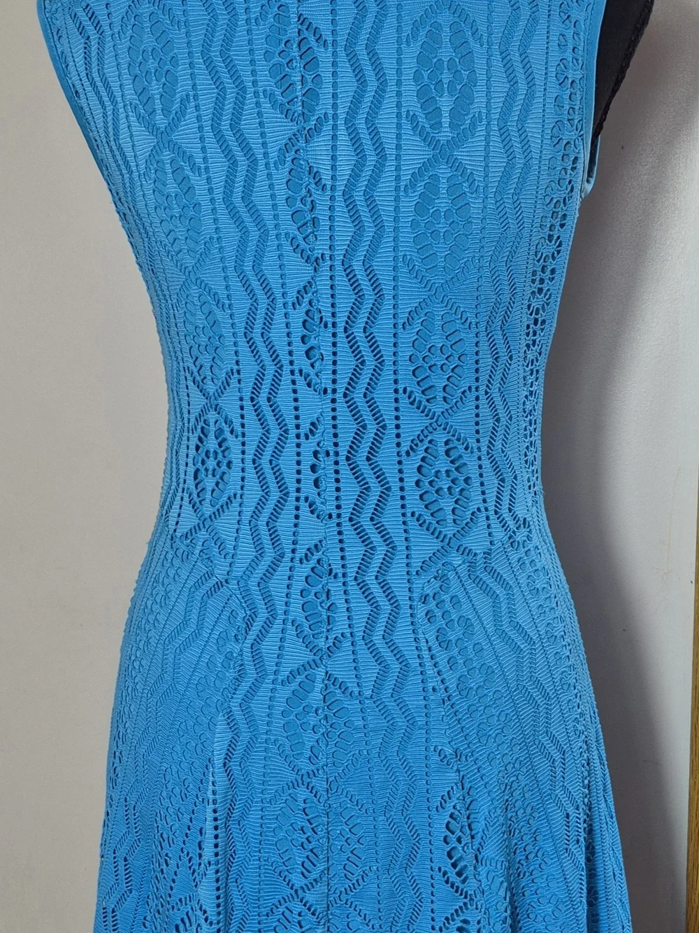 Papillon Blanc sleeveless pointelle crochet knit dress turquoise Swim Cover Up M